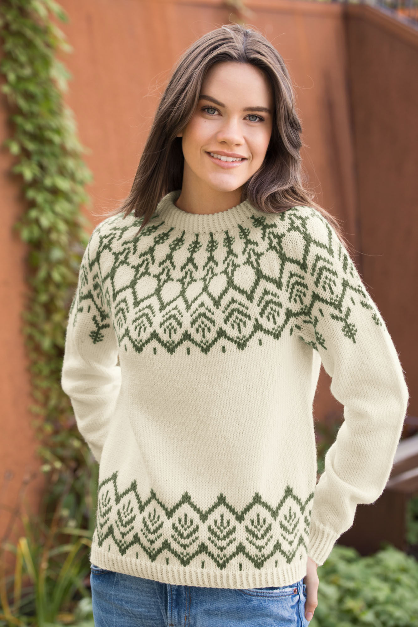 MG11 07 MG Mjuk Longeli Genser Natur Oliven 01